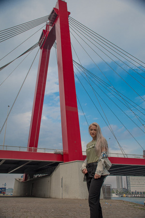 the beautiful blonde girl in outdoor