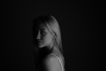 Ukrainian blonde in black and white photo shootの写真素材