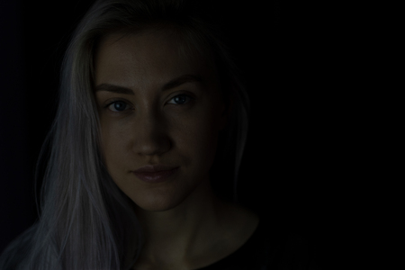 Ukrainian blonde in purple hairの写真素材