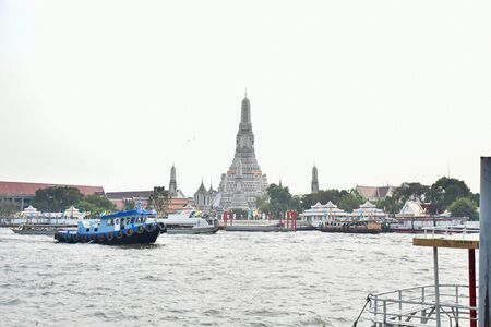 Wat Arun at Chao Phraya River in Bangkok, Thailand.のeditorial素材