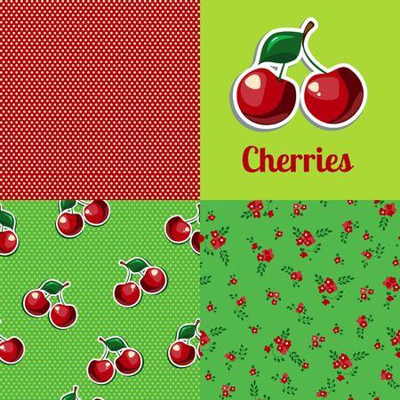 Cherries seamless pattern. Cherries background. Cherry logoのイラスト素材