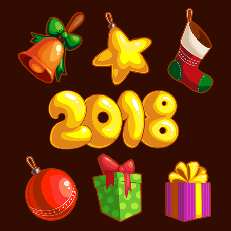 Christmas Icons Objects Collection. Detailed vector illustration.のイラスト素材