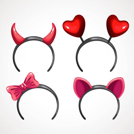 Funny cartoon headbands. Head decor for party time. Vector illustration of isolated hair bandのイラスト素材