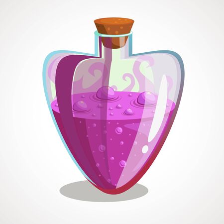 Cartoon flask with heart shaped potion. Vector illustration.のイラスト素材
