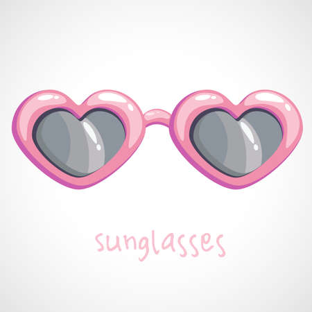 Cartoon pink sunglasses isolated on white. Heart shaped. vector illustration.のイラスト素材