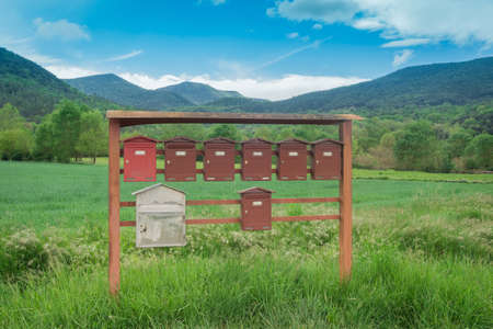 Raw of old post boxes on countryside of Catalonia, Spainの写真素材