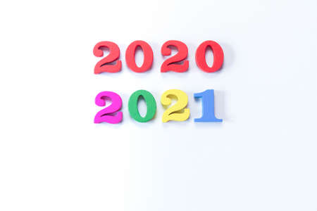 New year concept with wooden 2020 and 2021 numbers isolated on white background. Happy new year.