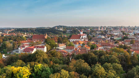 Vilnius panoramic view. Streets and roofs of old Vilnius at sunset. The capital of Lithuania.のeditorial素材
