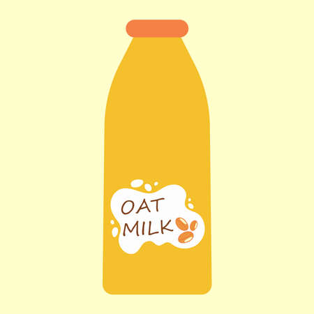 Vector illustration of oat milk, vegetarian or plant based milk, oat milk in bottles in flat cartoon style.のイラスト素材