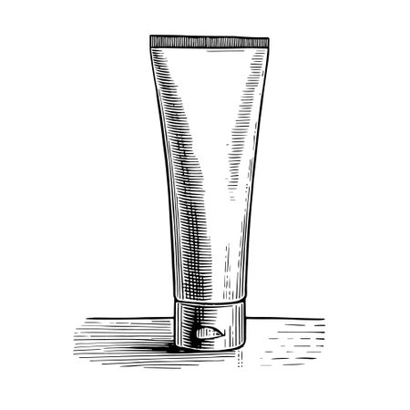 Vector hand drawn illustration of a tube of cream or lotion.のイラスト素材