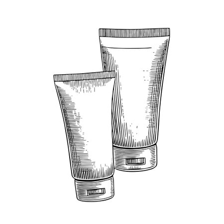 Cosmetic tube and tube of cream. Vector hand drawn illustration.のイラスト素材