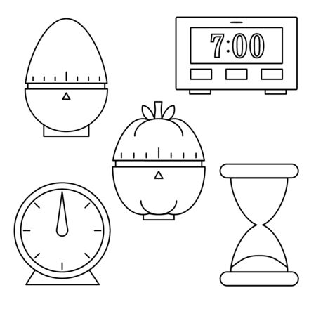 Set of time, clock, watch, timer vector simple outline icons for web and mobile design packのイラスト素材