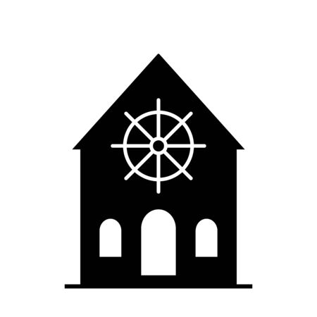 Dharmachakra. Wheel of Dharma - a symbol of Buddhism and Hinduism flat vector icon for apps and websitesのイラスト素材