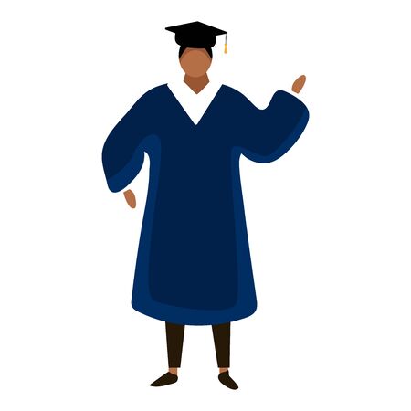 Male student in traditional graduation gown, cartoon style illustration isolated on white background. Young man in academic dress graduating from Universityのイラスト素材