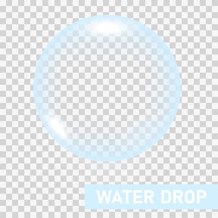 Transparent water drop on light gray background, vector illustration