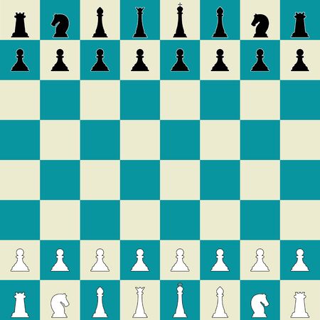 Wood chess board with chess pieces. Chess pieces in flat style. Vector illustrationのイラスト素材
