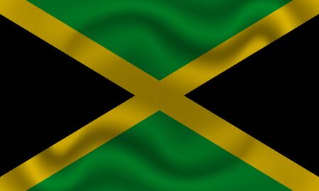 national flag of Jamaica on wavy cotton fabric. Realistic vector illustrationの写真素材