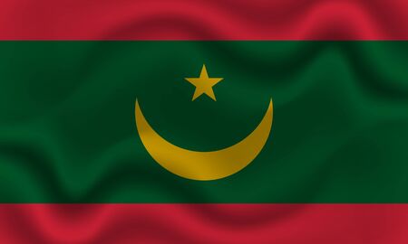 national flag of Mauritania on wavy cotton fabric. Realistic vector illustrationの写真素材
