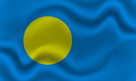 national flag of Palau on wavy cotton fabric. Realistic vector illustrationの写真素材