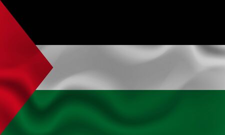 national flag of Palestine on wavy cotton fabric. Realistic vector illustrationの写真素材