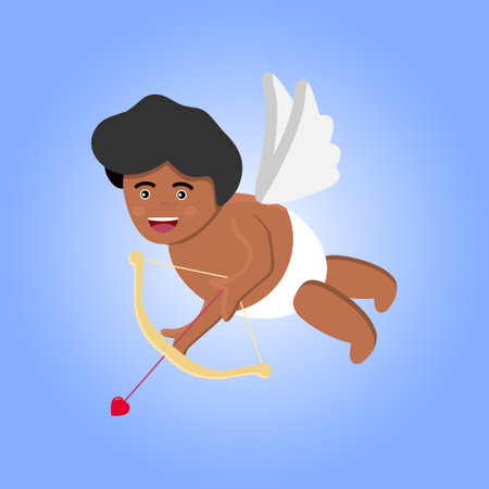 Black cupid shooting arrow. Happy, African, archery. Can be used for topics like Valentines day, love, amourのイラスト素材