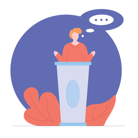 Business Man Speaker Sanding At Tribune. Vector Illustrationのイラスト素材