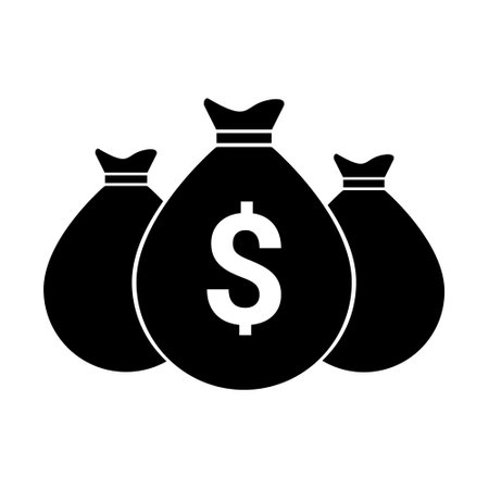 Money bag vector icon, moneybag flat simple cartoon illustration with black drawstring and dollar sign.のイラスト素材