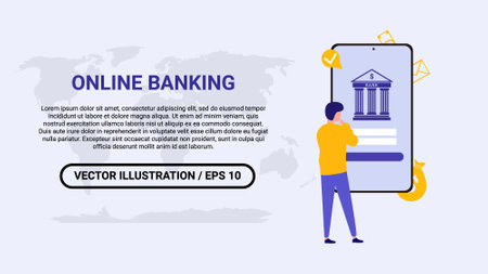People using computer for online banking and accounting. Mobile banking. Web concept for online banking. Page templateのイラスト素材