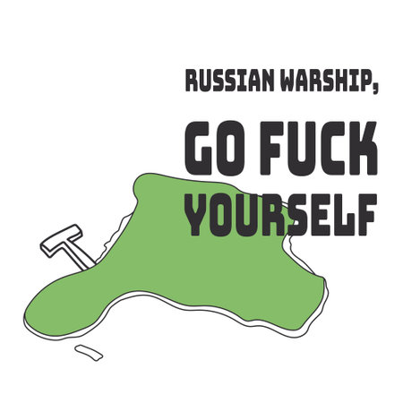 War in Ukraine. Russian warship. The last response to the Russian warship from the defenders of Snake Islandのイラスト素材