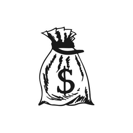 Dollar Money Icon with Bag. hand drawing.のイラスト素材