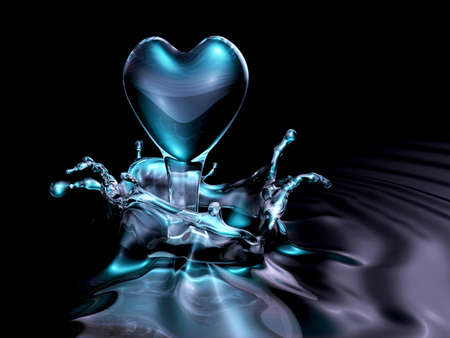 crystal 3d clear heart soaring upwards water. Valentine 3D Illustration Design Series.の写真素材