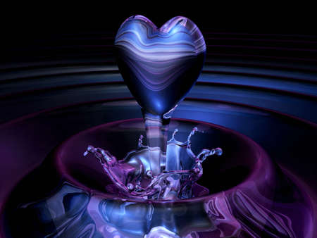 crystal 3d clear heart soaring upwards water. Valentine 3D Illustration Design Series.の写真素材