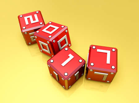 Moving 2017 Red Cube. New Year Typographic Arts Card.の写真素材