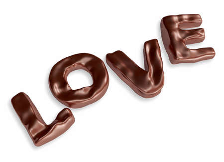 3d chocolate typography art on white background. Valentine 3D Illustration Design Series.の写真素材