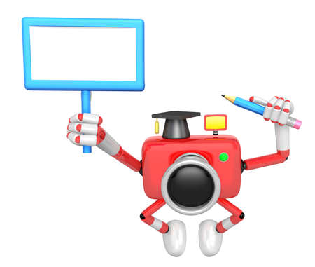 The left hand Holding the board Doctor red Camera Character. The right hand grasp pencil. Create 3D Camera Robot Series.の写真素材