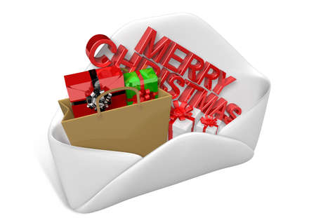 3d packing presents and paper bag in the envelopeの写真素材