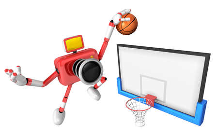 3D Red camera basketball player Vigorously jumping. Create 3D Camera Robot Series.の写真素材