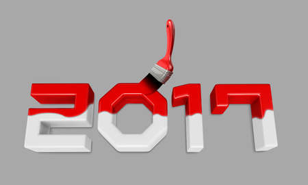 2017 Year Brush Coloring. New Year Typographic Arts Card.の写真素材