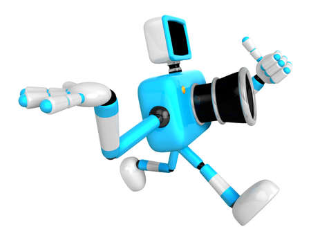 Rushing toward the left side of the Cyan Camera Character. Create 3D Camera Robot Serie.の写真素材