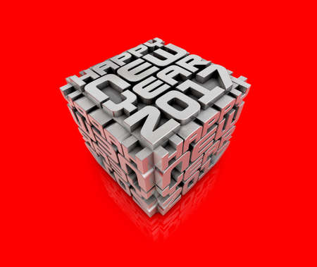 2017 Cubes of Red Paper. New Year Typographic Arts Card.