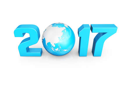 2017 decorated with a globe. New Year Typographic Arts Card.