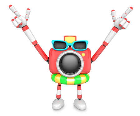 Red Camera Character on their Vacation journey. Create 3D Camera Robot Series.