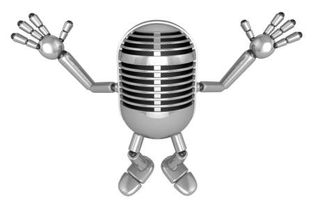 3D Classic Microphone Mascot is startled again and again. 3D Classic Microphone Robot Character Series.の写真素材