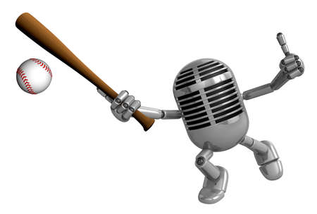 3D Classic Microphone Mascot a Baseball Batting. 3D Classic Microphone Robot Character Series.の写真素材