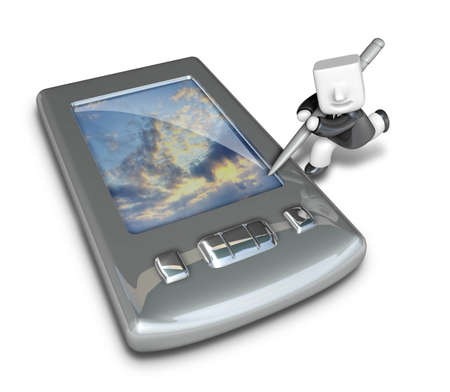 3D Businessman with a smartphone. 3D Square Man Series.の写真素材