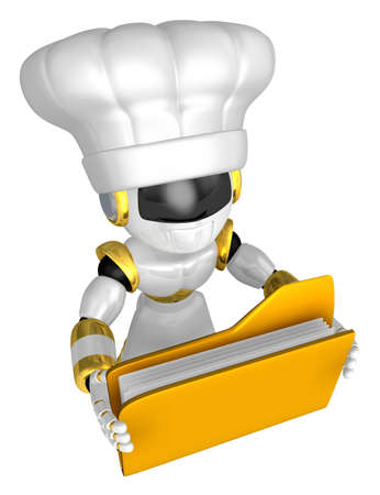 Gold Robot Character is holding a folder with both hands. Create 3D Humanoid Robot Series.の写真素材