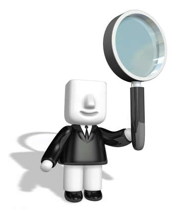 3d business man standing to hold a magnifierの写真素材