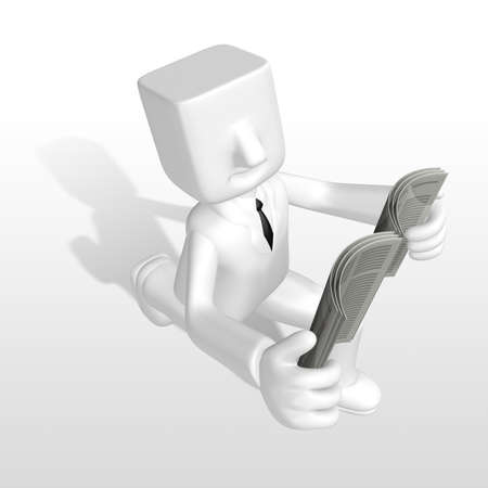 3d business man running to read the newspaperの写真素材