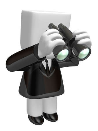 3d business man watching with his black. 3D Square Man Series.の写真素材