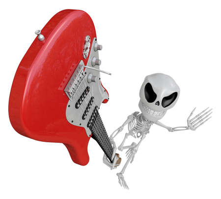 3D Skeleton Mascot is performance the Wielding a electric guitar. 3D Skull Character Design Series.の写真素材